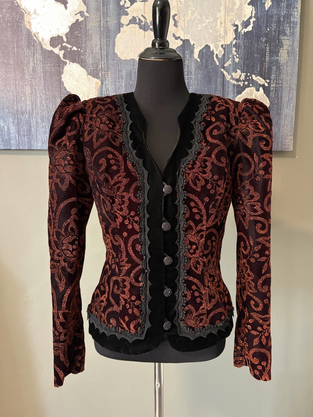 Vintage Scott McClintock Brocade Jacket 6 Puff Sleeve Velvet Metallic Floral